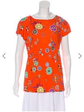 Emilio Pucci Orange Floral Short Sleeve Top